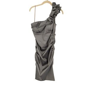 CACHE Gray Metallic Dress VTG SZ‎ 12 Sheath Completely Ruched  Cocktails Midi